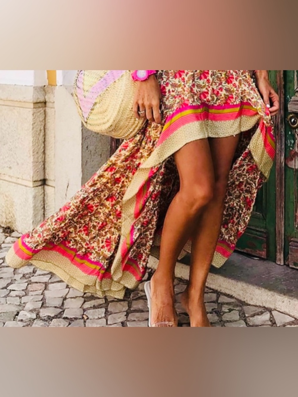 Women's Boho Floral Split Ruffle
High Low Maxi Skirt in S